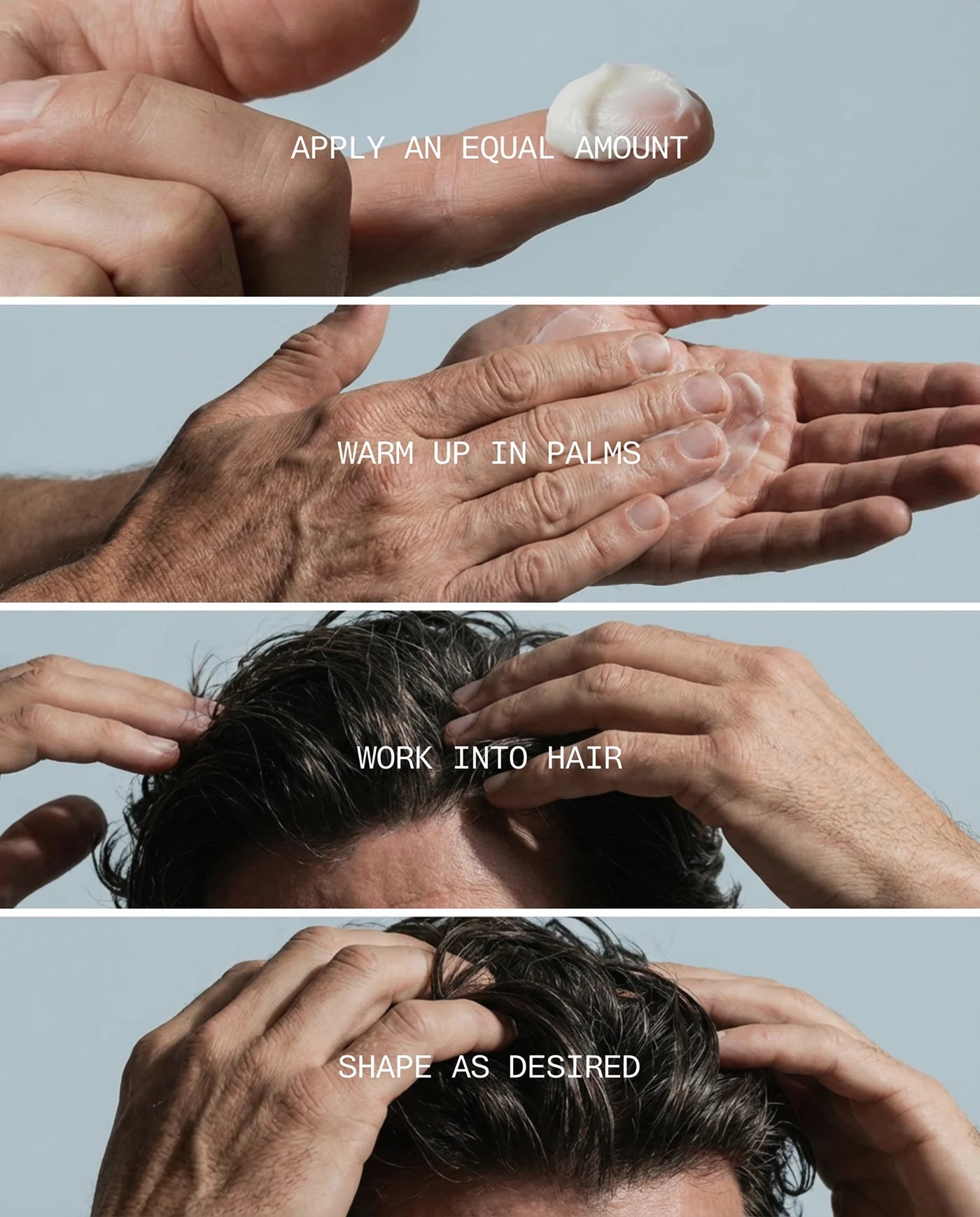 Step-by-step guide on applying René Fris Styling Matte Paste with text instructions.