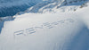 Video of René Fris logo carved in snow on top of mountain.